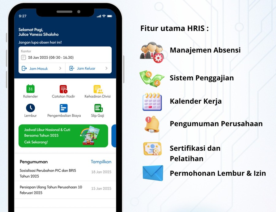 HRIS Sentra — Absensi, Payroll & Slip Gaji Mobile — Bukit Baiduri Energi